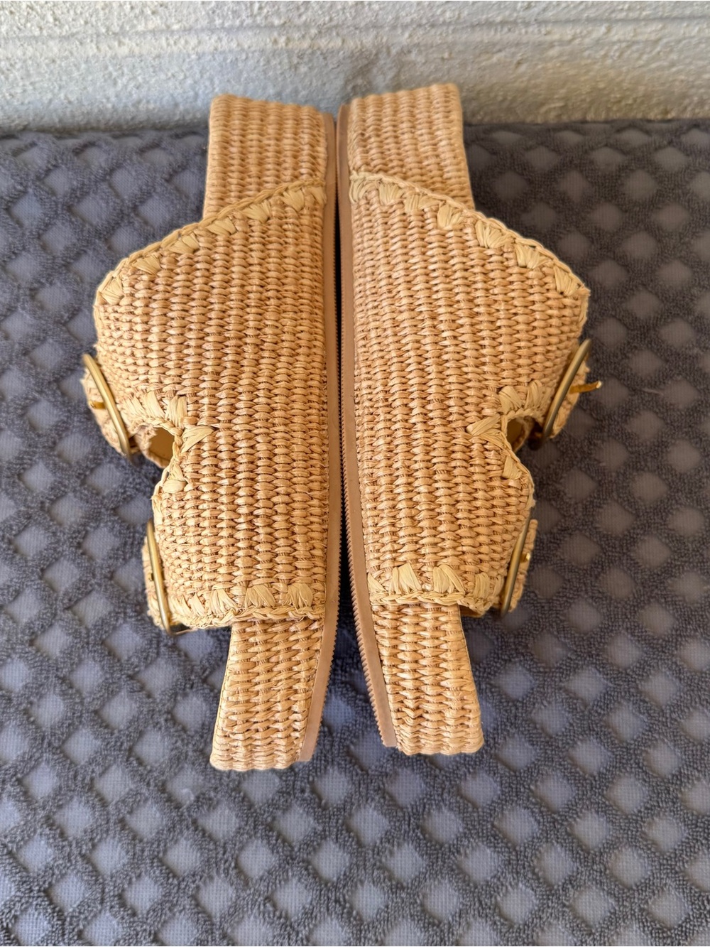 Loeffler Randall Theo Cotton-Blend Raffia Platform Two Straps Sandals Size 9.5 - Picture 3 of 10